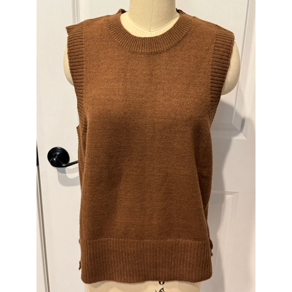 Women's Unbranded Brown Knit crew neck Sleeveless Sweater Vest M